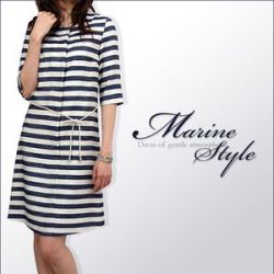 Made in japanボーダーノーカラーワンピ(60207)