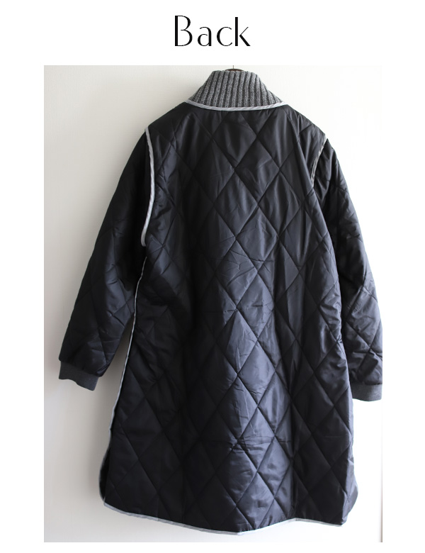 ニットドッキングキルティングロングコート(23-0-327)